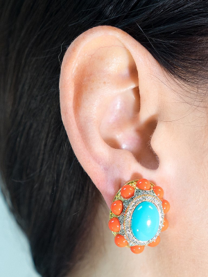 Coraline And Turquoise Clip Earrings