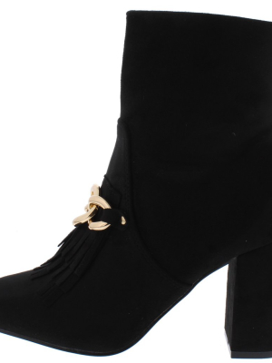 Anesha6 Black Fringe Chain Almond Toe Ankle Boot