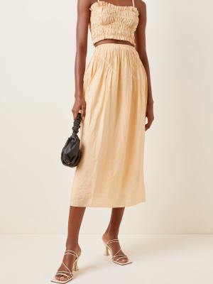 Liz Smocked Crepe Midi Skirt