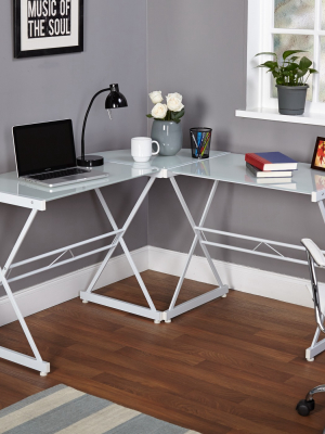 L Shaped Tempered Glass Desk - Buylateral