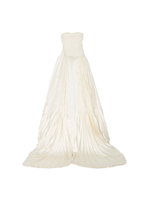 Tilda Dropped Waist Pleated Satin And Crepe Ballgown