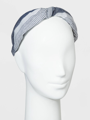 Oxford Stripe Wide Twist Headband - Universal Thread™ Blue/white