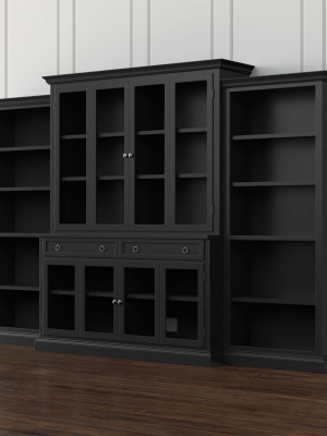 Cameo 4-piece Modular Bruno Black Glass Door Wall Unit With Open Bookcases