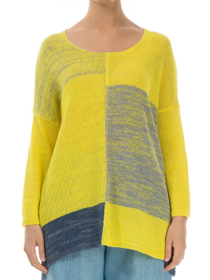 Loose Yellow & Grey Linen Jumper