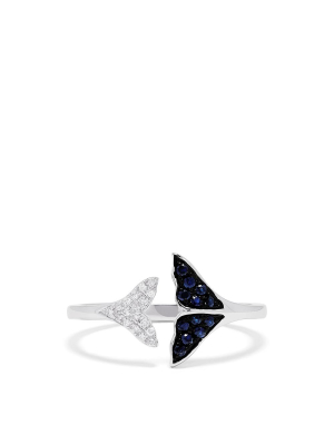 Effy Novelty 14k White Gold Sapphire And Diamond Whale Tails Ring, 0.18 Tcw