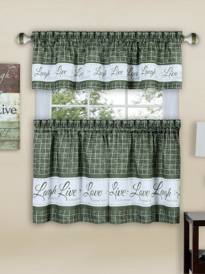 Goodgram Gingham Check "live, Laugh, Love" 3 Pc Kitchen Curtain Set