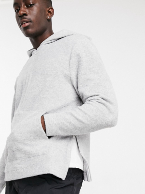 Asos Design Relaxed Funnel Neck Polar Fleece Hoodie With Side Zips In Gray