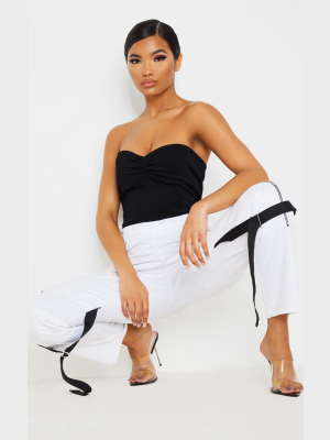 Basic Black Crepe Twist Bandeau Bodysuit