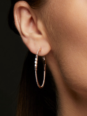 14kt Rose Gold Baguette Diamond 1.25" Hoop Earrings