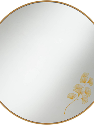 Possini Euro Design Eliana Gold 31 1/2" Round Flower Etch Wall Mirror