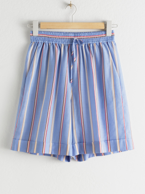 Striped Lyocell Drawstring Shorts