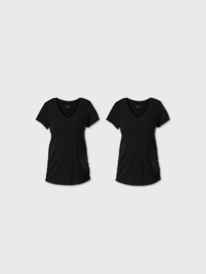 Maternity Short Sleeve V-neck Side Shirred 2pk Bundle T-shirt - Isabel Maternity By Ingrid & Isabel™