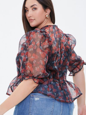 Plus Size Floral Organza Top