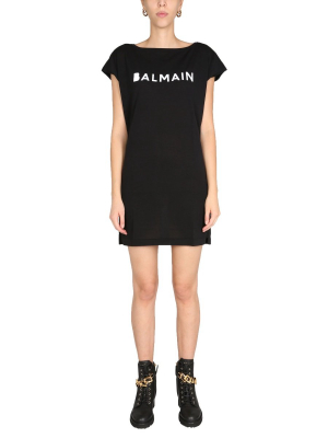 Balmain Logo Print Mini T-shirt Dress