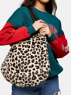 Leopard Print Faux Fur Hobo Bag