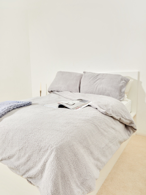 Grey Teddy Fleece Double Duvet Set