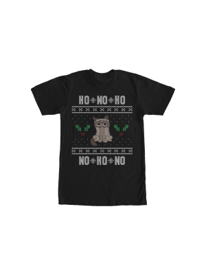 Men's Grumpy Cat Ugly Christmas Ho Ho No T-shirt