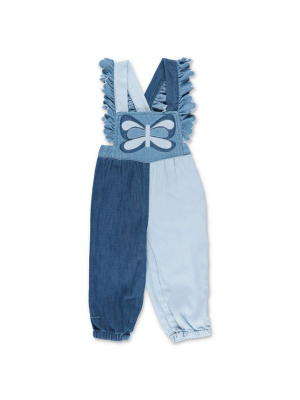 Stella Mccartney Kids Butterfly Embroidered Denim Onesie