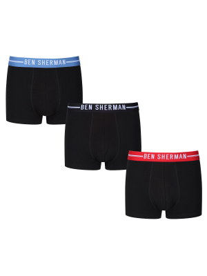 Brant Men's 3-pack Fitted No-fly Boxer-briefs - Black With Red, Black And Delft