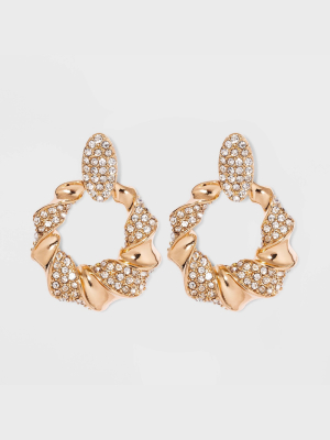 Crystal Pave Drop Hoop Earrings - A New Day™ Gold