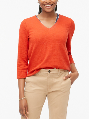 Textured V-neck Three-quarter-sleeve Tee