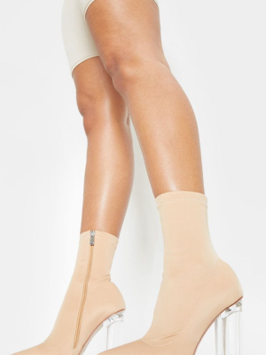 Nude Clear High Heel Sock Boot