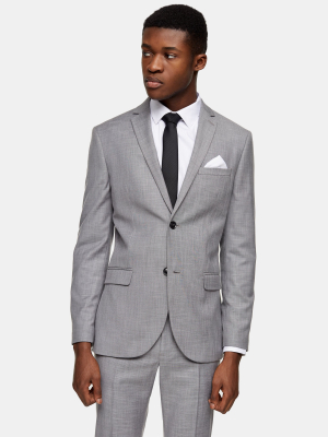 Grey Skinny Fit Single Breasted Suit Blazer With Notch Lapels