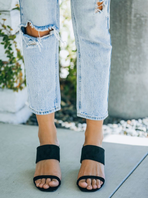 Whitley Faux Suede Square Toe Heeled Sandal - Black - Final Sale