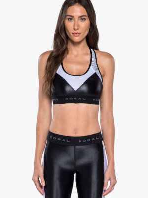 Emblem Color Block Racerback Sports Bra - Black/white