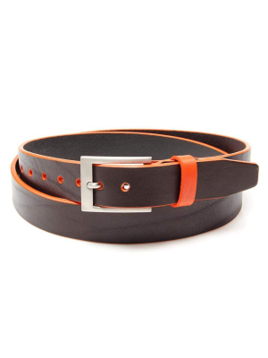 Brown Leather Belt With Tiqui Orange Trim And Keeper