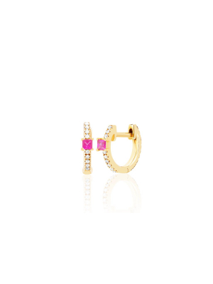 Ef Collection Pink Sapphire And Diamond Princess Mini Huggie