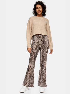 Crocodile Print Plisse Flare Pants