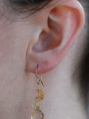 Citrine And Champagne Quartz 3 Drop Earrings