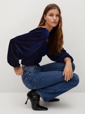 Elastic Panel Velvet Blouse