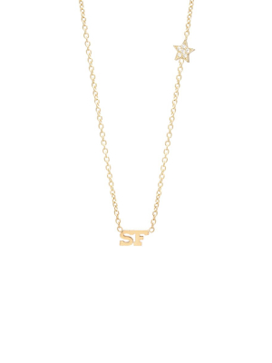 14k Tiny Sf Letter Necklace With Off-set Pave Star