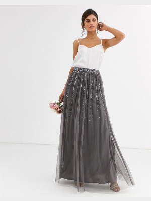 Maya Bridesmaid Delicate Sequin Tulle Skirt In Dark Gray