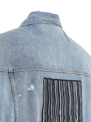 Balenciaga Barcode Print Distressed Denim Jacket