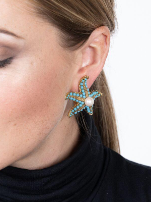 Turquoise Starfish Pierced Earrings