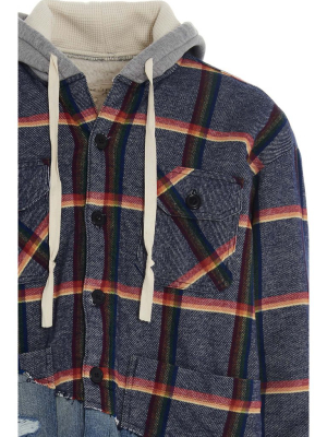 Greg Lauren Rainbow Striped Check Hoodie