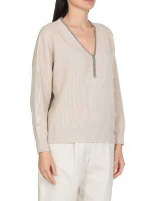 Brunello Cucinelli V-neck Embellished Jumper