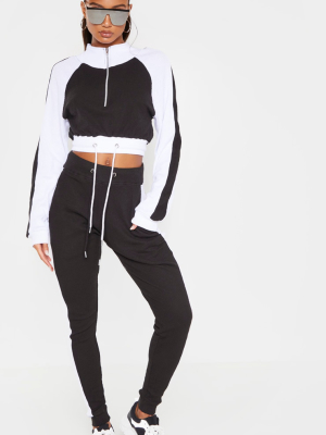 Black Waffle High Waisted Side Stripe Jogger