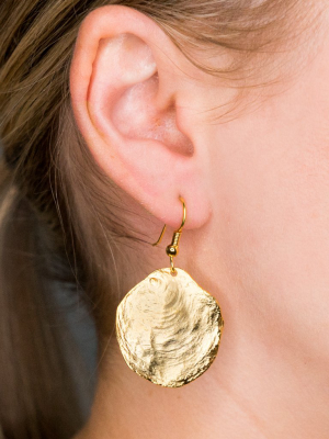 Brushed Satin Gold Disc Fishhook Pierced Earrings