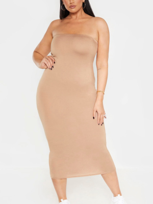 Plus Camel Jersey Bandeau Style Midi Dress