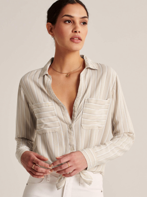 Long-sleeve Tie-front Shirt