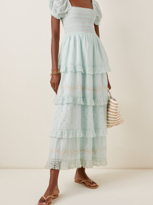 Capella Tiered Lace-trimmed Smocked Cotton Maxi Dress