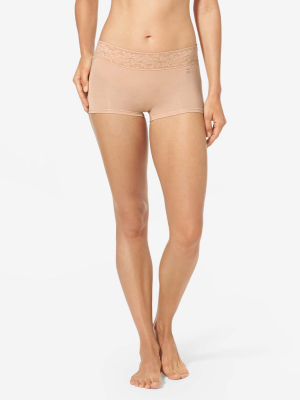 Women's Second Skin Boyshort, Lace Waist