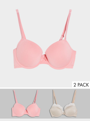 Dorina Ida 2 Pack T-shirt Bra In Beige And Coral