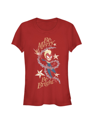 Junior's Marvel Christmas Captain Marvel Merry & Bright T-shirt