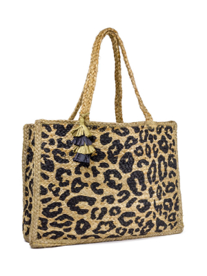 Leopard Straw Shopper With Tassel