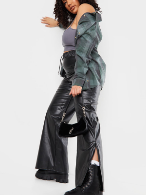 Plus Black Pu Drawstring Waist Wide Leg Pants